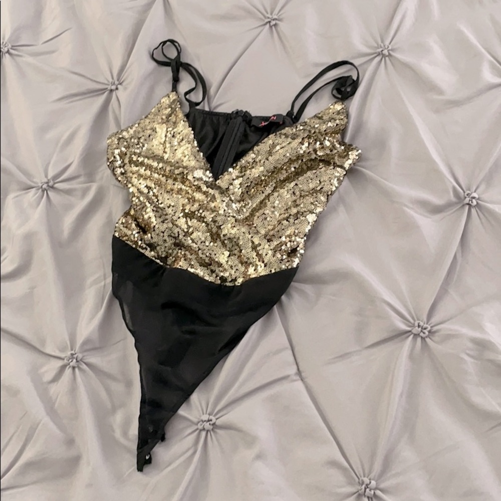Gold and Black Glitter Bodysuit